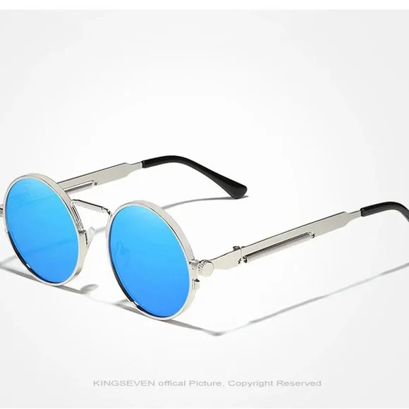 KINGSEVEN Gothic Steampunk Polarized Designer Vintage Round Metal Frame Glasses - Picture 3 of 5